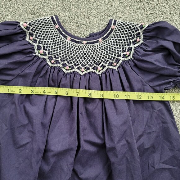 Girls Rosalina Navy Smocked Dress 2T - Picture 5 of 8